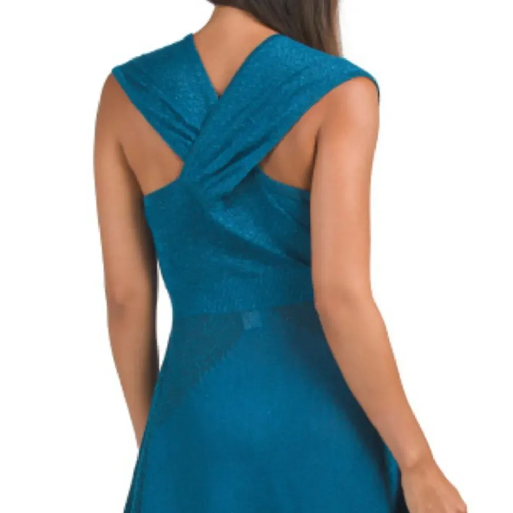 NWT Vertigo Paris Women's Metallic Shimmery Asymmetrical Hem Midi Dress - Picture 4 of 7